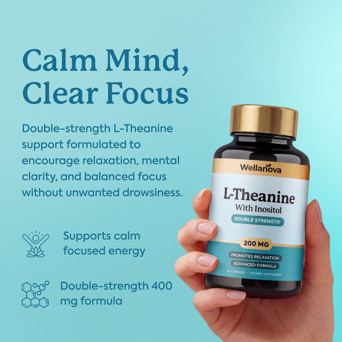 Wellanova L-Théanine 400mg avec Inositol capsules ouvertes