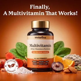 Wellanova Multivitamine 50+ 26 Nutriments capsules sur une table