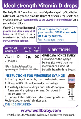 WELLBABY Gouttes de Vitamine D 30 ml sur fond neutre