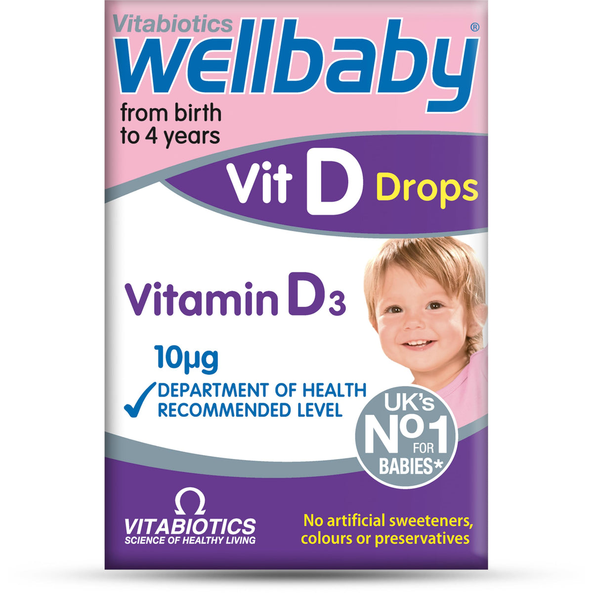 WELLBABY Gouttes de Vitamine D 30 ml vue avant avec compte-gouttes