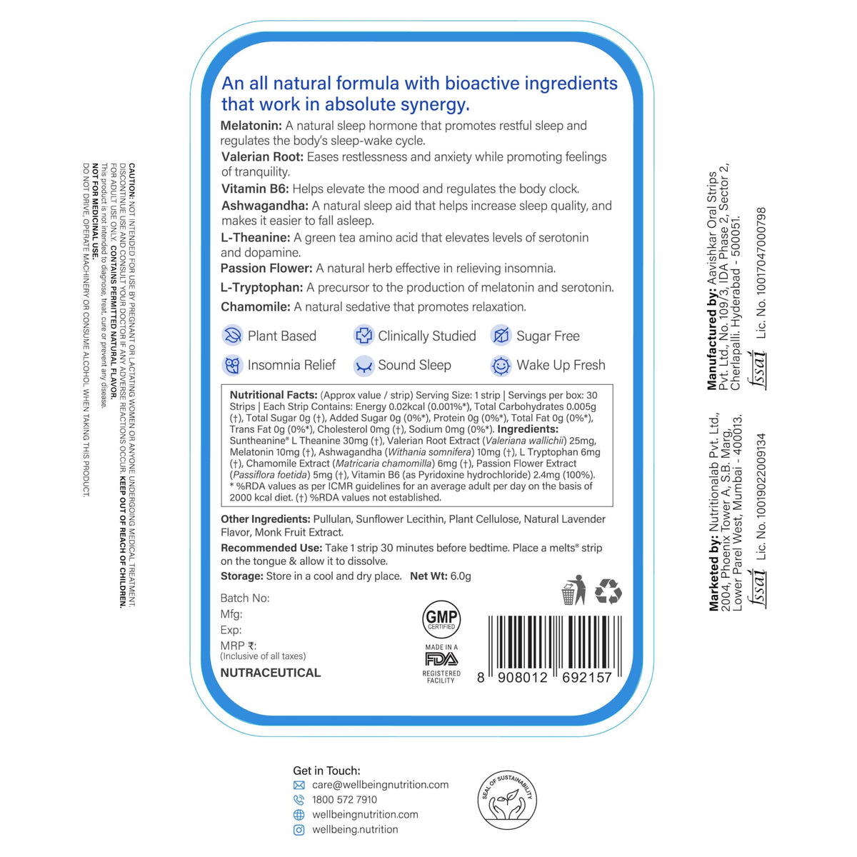 WELLBEING NUTRITION Melts Sommeil Réparateur en format pratique