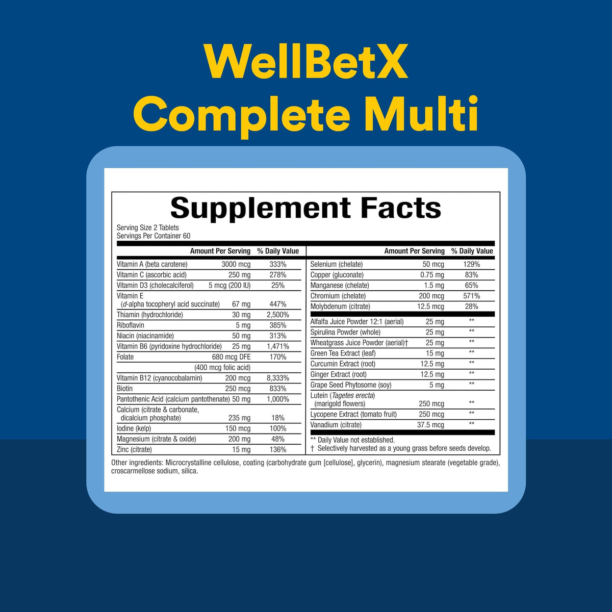 WellBetX Complete Multi de Natural Factors - ingrédients principaux