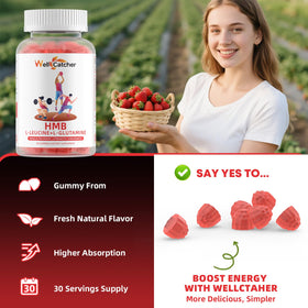 Wellcatcher Gummy HMB et Leucine gummies en gros plan