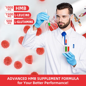 Wellcatcher Gummy HMB et Leucine gummies sur un fond naturel