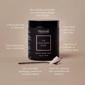 WelleCo Collagen Elixir Poudre de Collagène Marin 168g dans un bol
