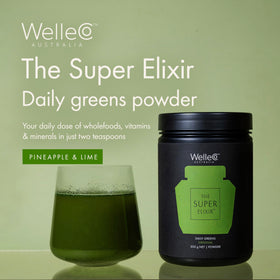 WelleCo Super Elixir Poudre de Super Aliments 300g Ananas & Citron Vert emballage
