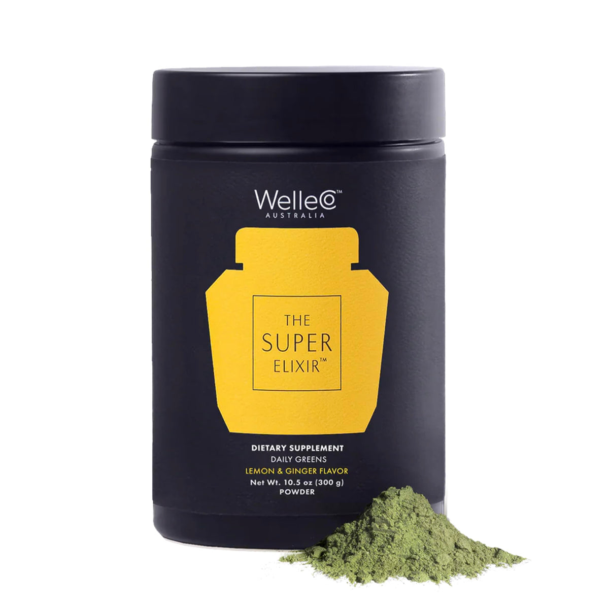 WelleCo Super Elixir Poudre de Super Greens 300g Citron & Gingembre vue de face