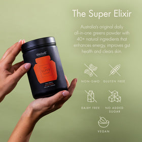 WelleCo Super Elixir Poudre de Super Greens 300g Orange Sanguine dans un smoothie