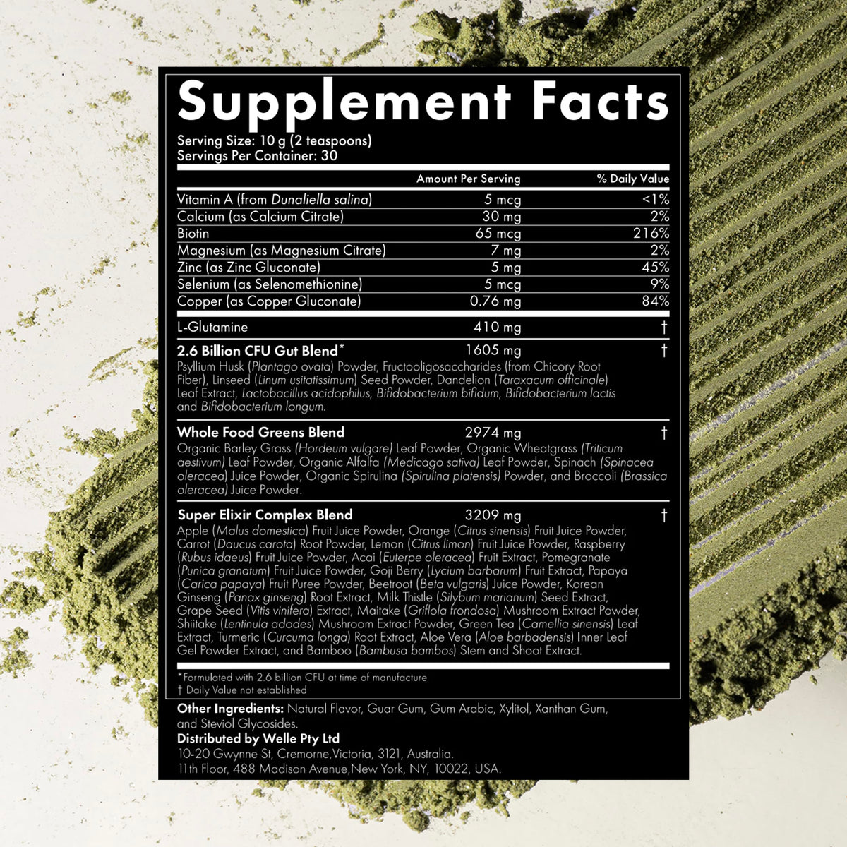 WelleCo Super Elixir Poudre de Super Greens 300g Orange Sanguine en préparation