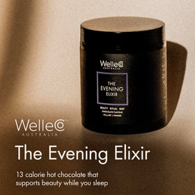 WelleCo The Evening Elixir Chocolat Chaud 210g poudre dans un bol