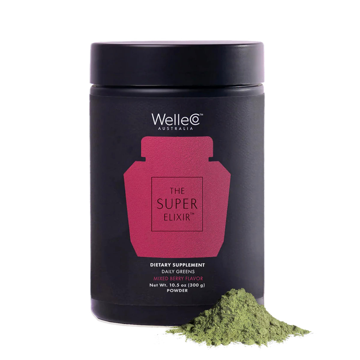 WelleCo The Super Elixir Poudre de Super Greens 300g vue de face