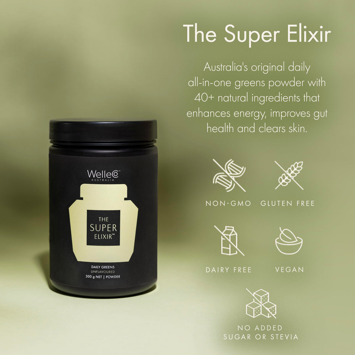 WelleCo The Super Elixir Poudre de Verts 300g en préparation