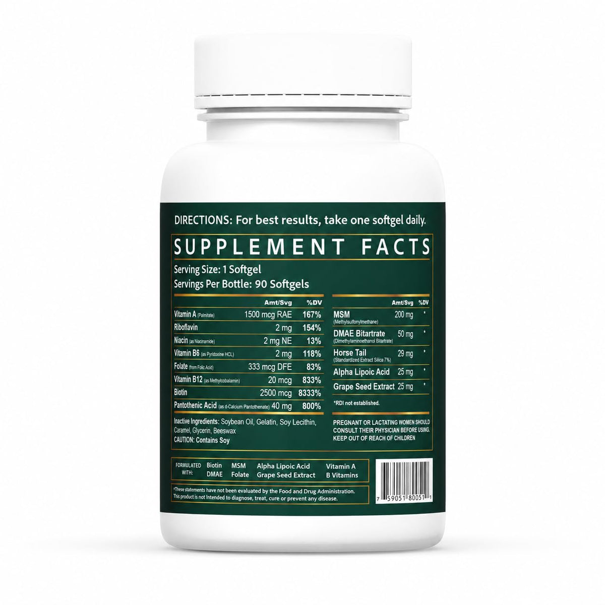 Wellgenix Purvana 2500mcg Biotine gélules avec ingrédients