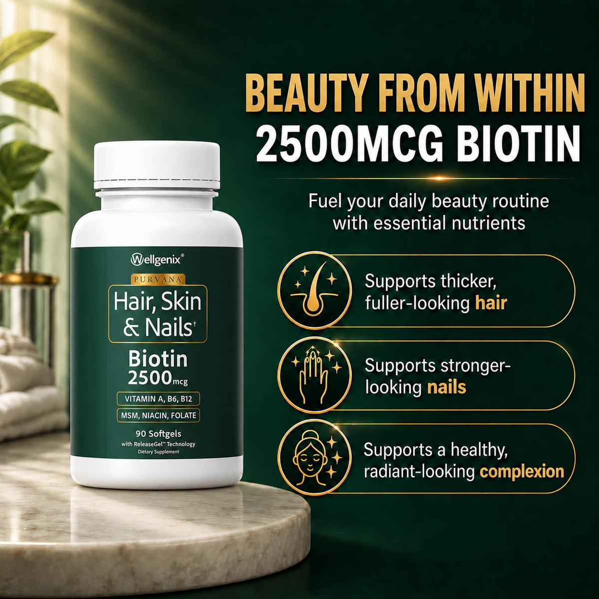 Wellgenix Purvana 2500mcg Biotine gélules côté