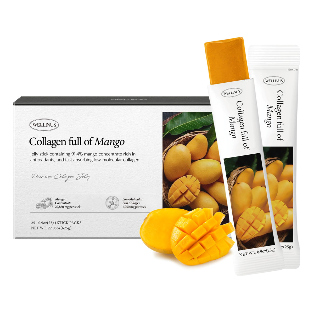 WELLINUS Collagène Marin Gelée au Mangue sachets emballage