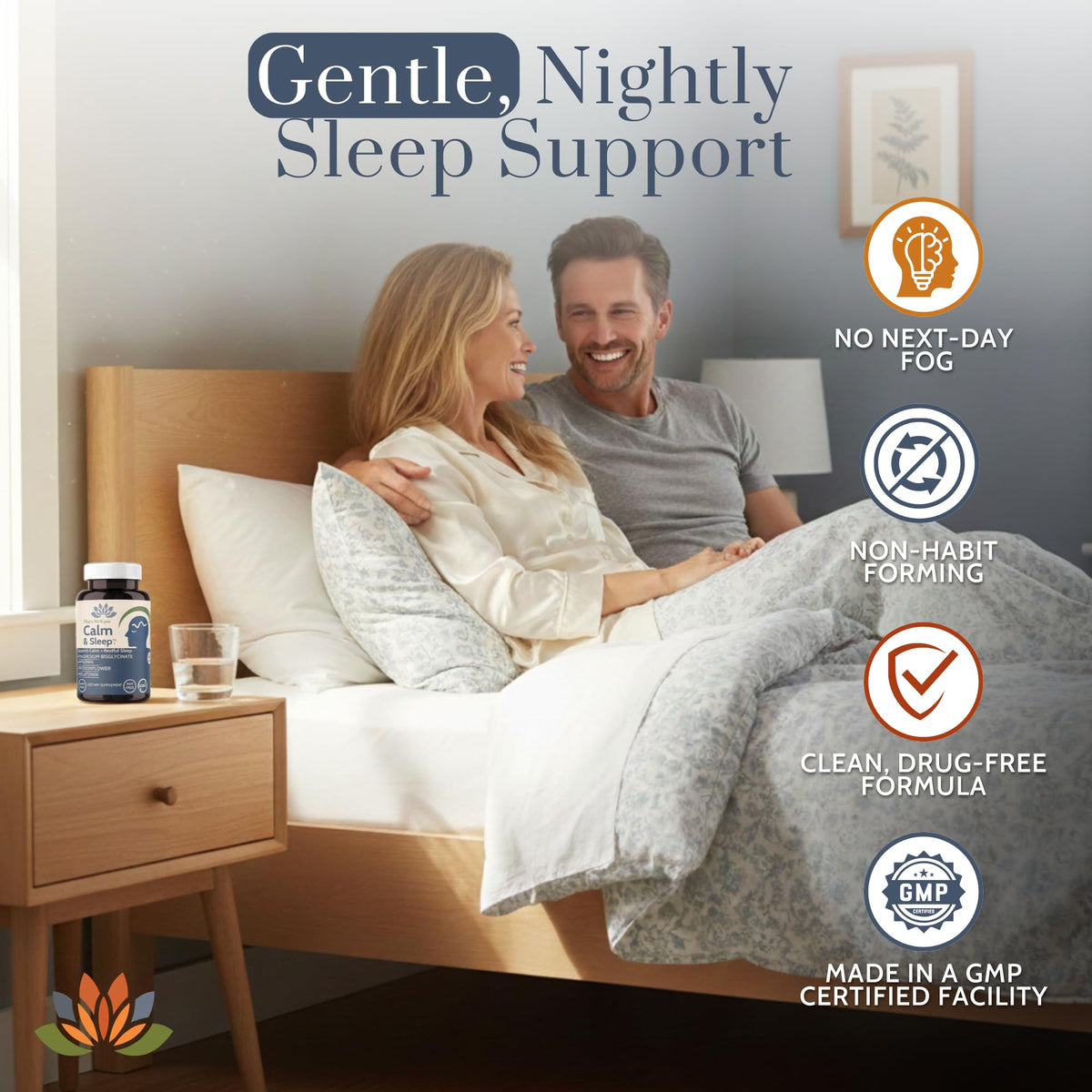 Wellkasa Calm & Sleep avec des éléments naturels en arrière-plan