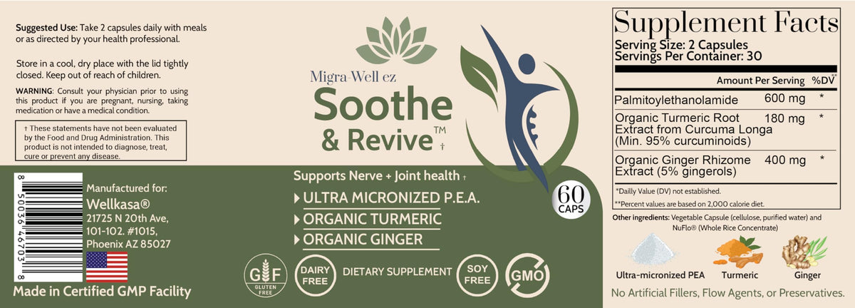 Wellkasa Soothe & Revive PEA 600mg bottle open
