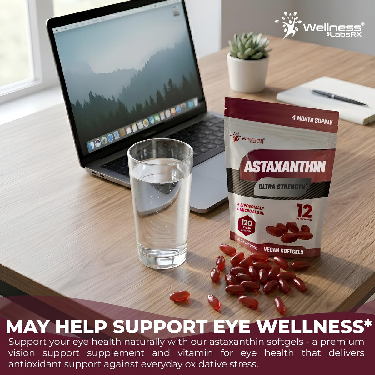WELLNESS LABSRX Astaxanthine Liposomale 12mg gélules ouvertes