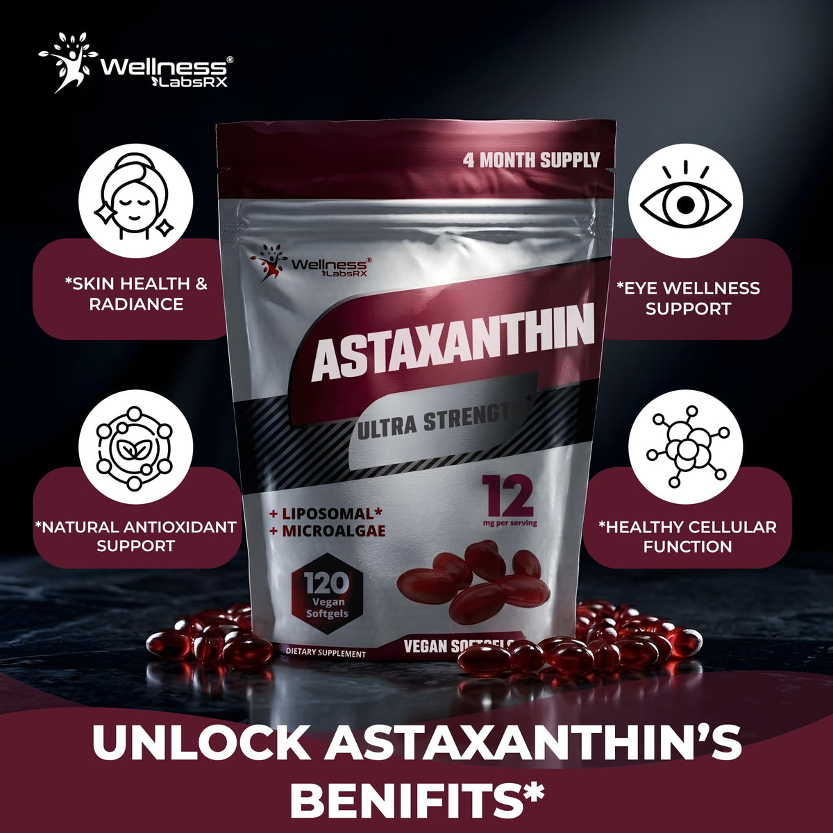 WELLNESS LABSRX Astaxanthine Liposomale 12mg gélules végétales arrière