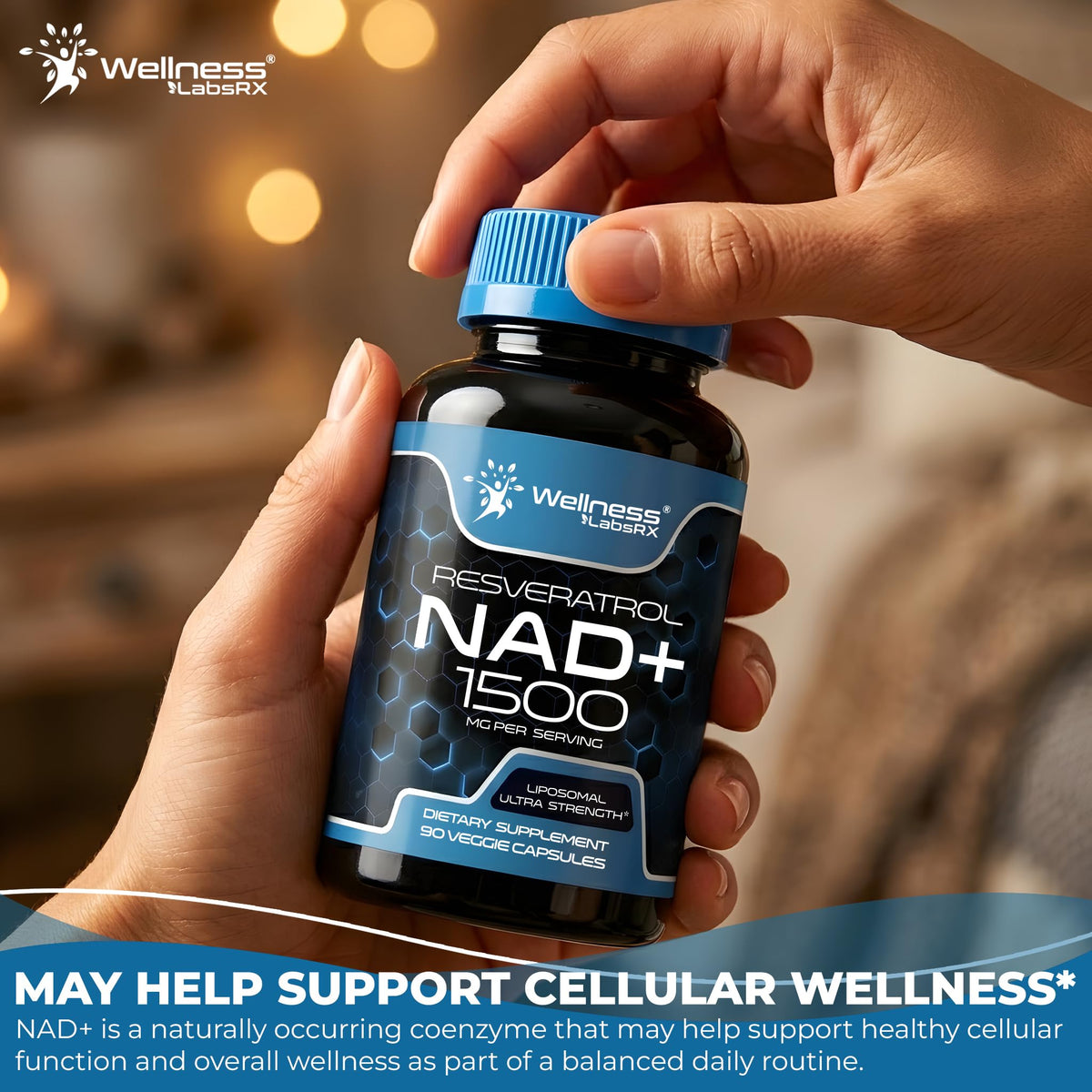 WELLNESS LABSRX Complément Alimentaire NAD+ 1500mg arrière du flacon