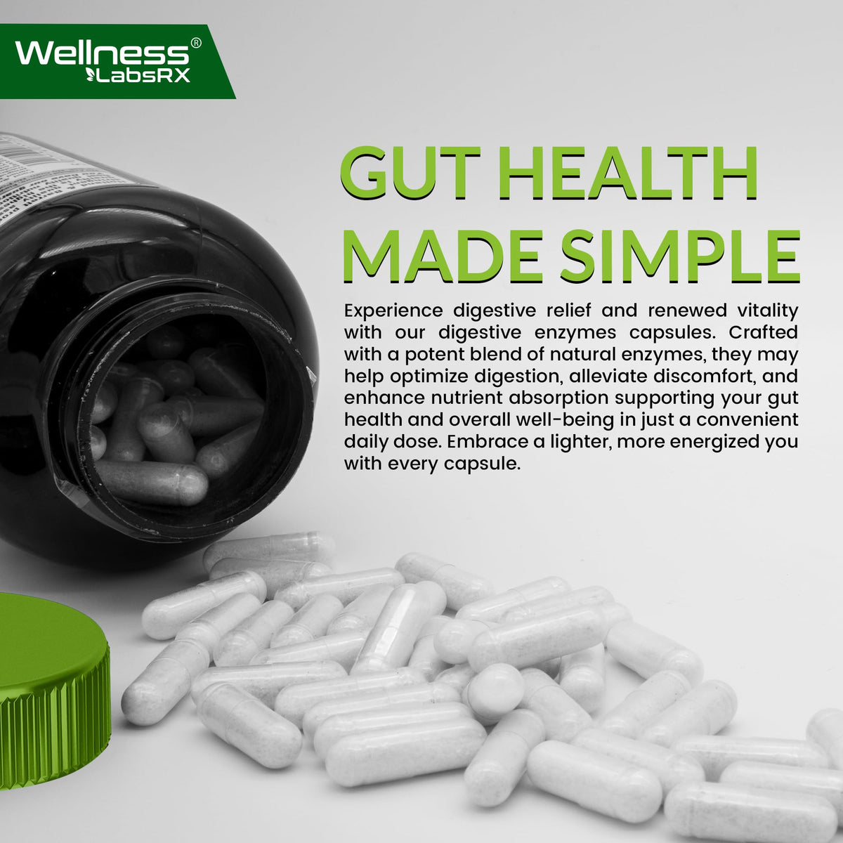 WELLNESS LABSRX Compléments Alimentaires Multi-Enzymes capsules dans la main