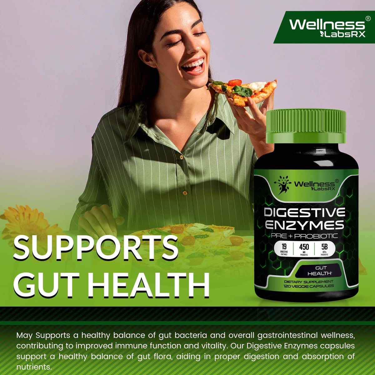 WELLNESS LABSRX Compléments Alimentaires Multi-Enzymes capsules sur un fond blanc