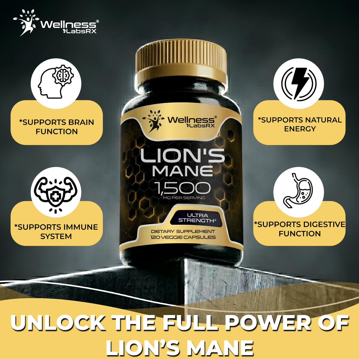 WELLNESS LABSRX Melena de Lion capsules - flacon ouvert