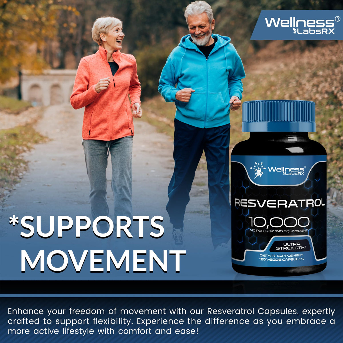 WELLNESS LABSRX Trans-Resvératrol 1000mg capsules avec verre d'eau