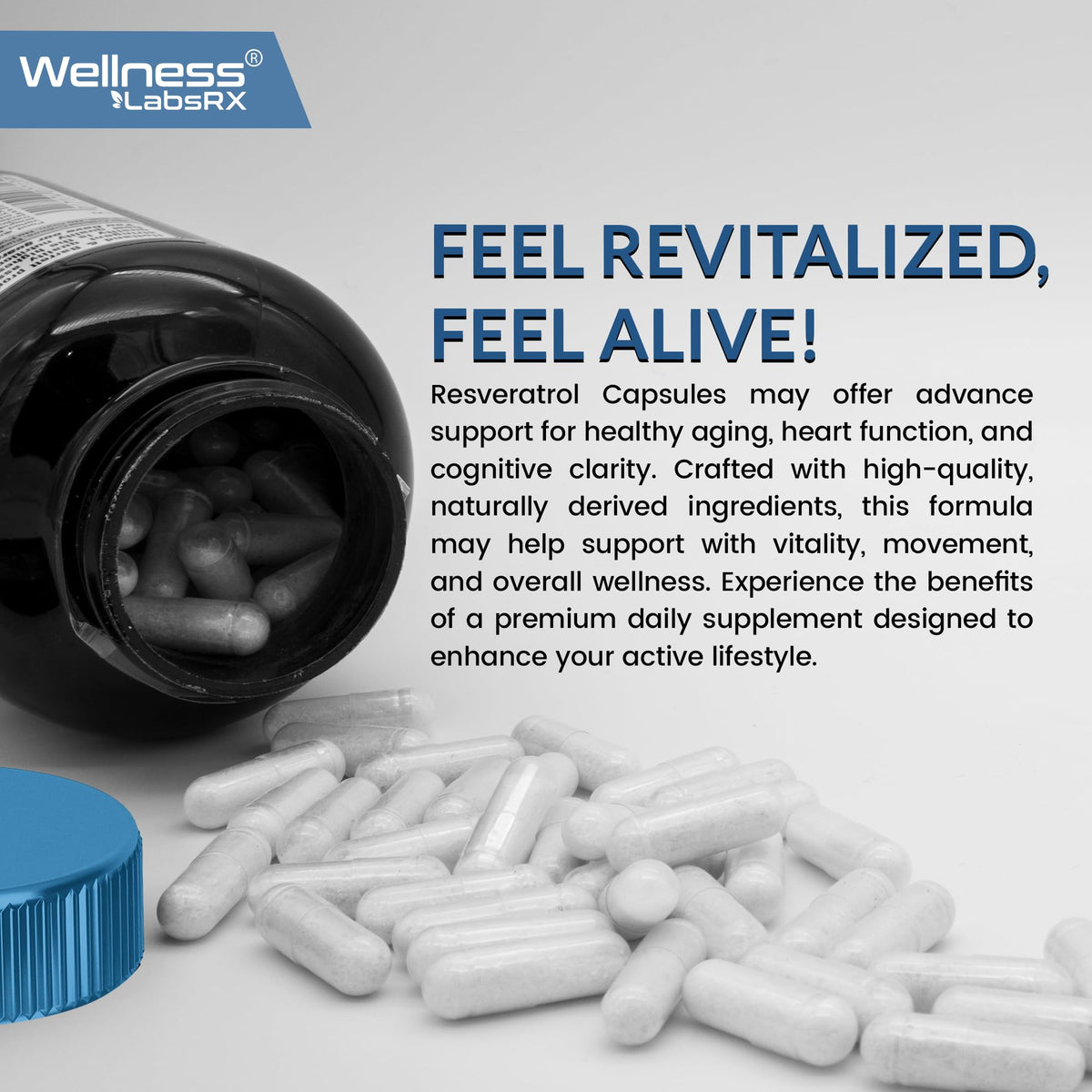 WELLNESS LABSRX Trans-Resvératrol 1000mg capsules en gros plan
