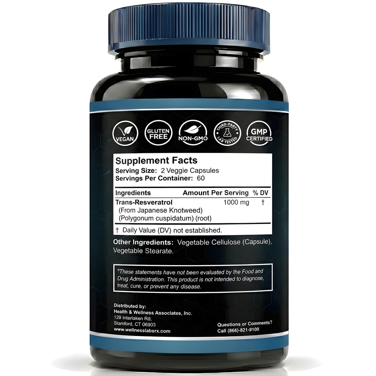 WELLNESS LABSRX Trans-Resvératrol 1000mg capsules ouvertes
