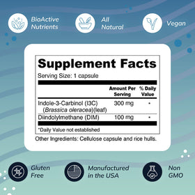 Wellness Resources I3C + DIM capsules sur une surface en bois
