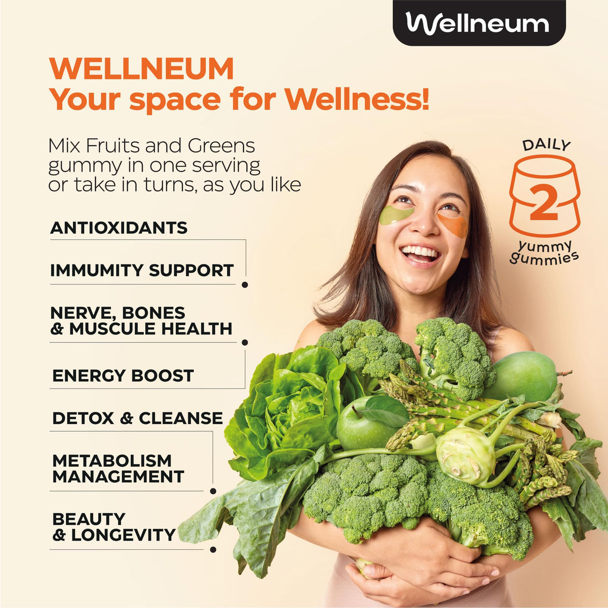 Wellneum Super Greens + Super Fruits Gummies packaging
