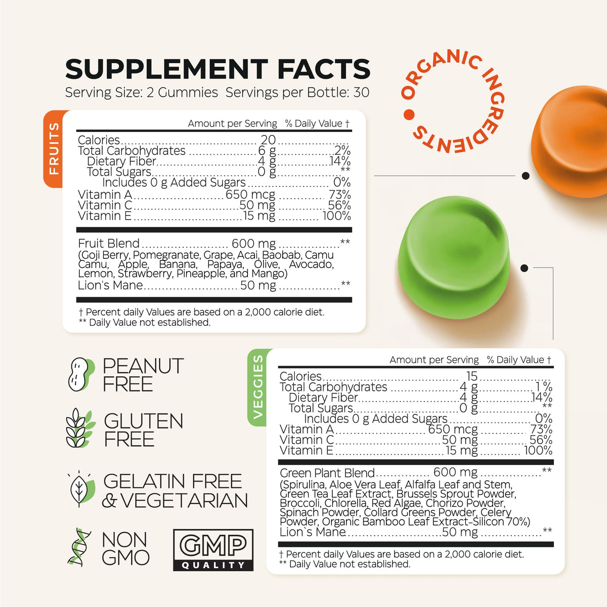 Wellneum Super Greens + Super Fruits Gummies with fruits and greens