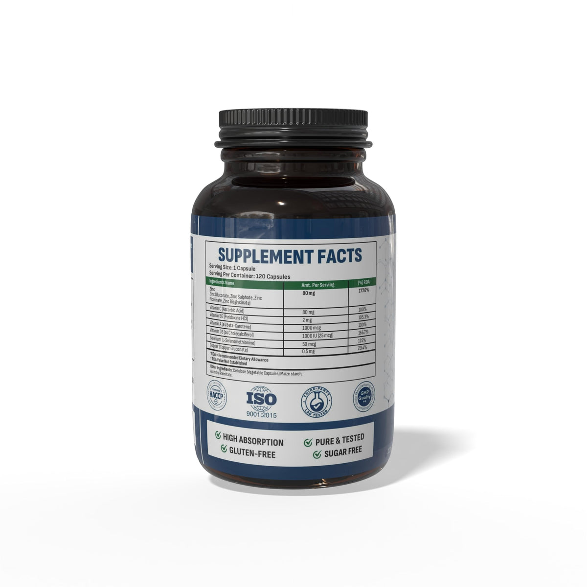 Wellotrix Zinc Complex ingrédients et étiquette arrière