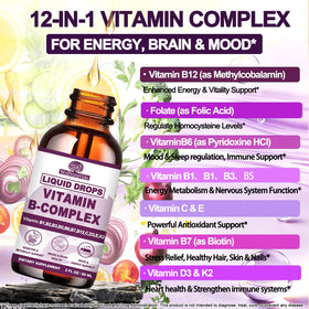 WellVeraVida Complexe de Vitamines B Liquide 2Oz flacon arrière
