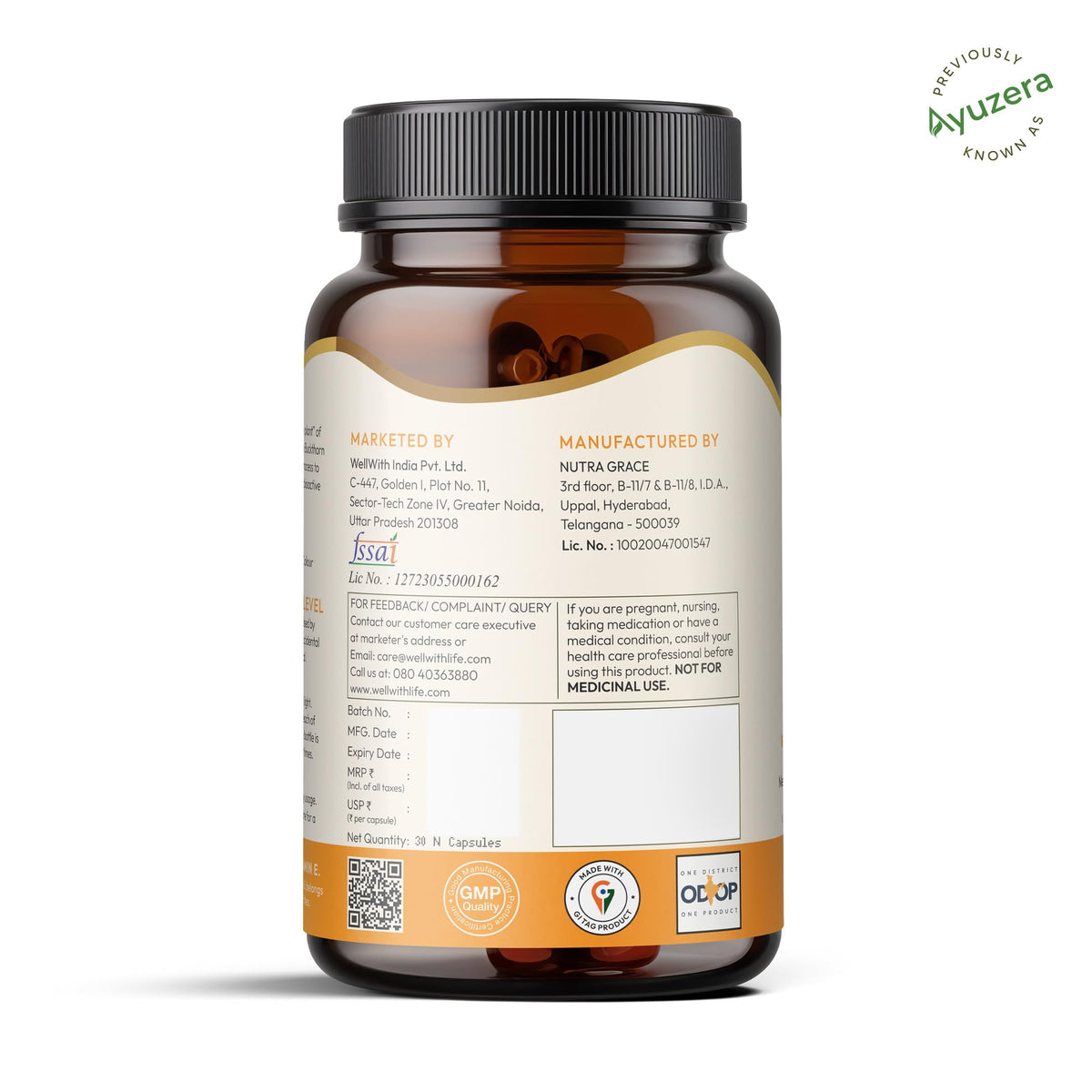 Wellwith Huile de Baie d'Églantier 500mg sur un comptoir de cuisine