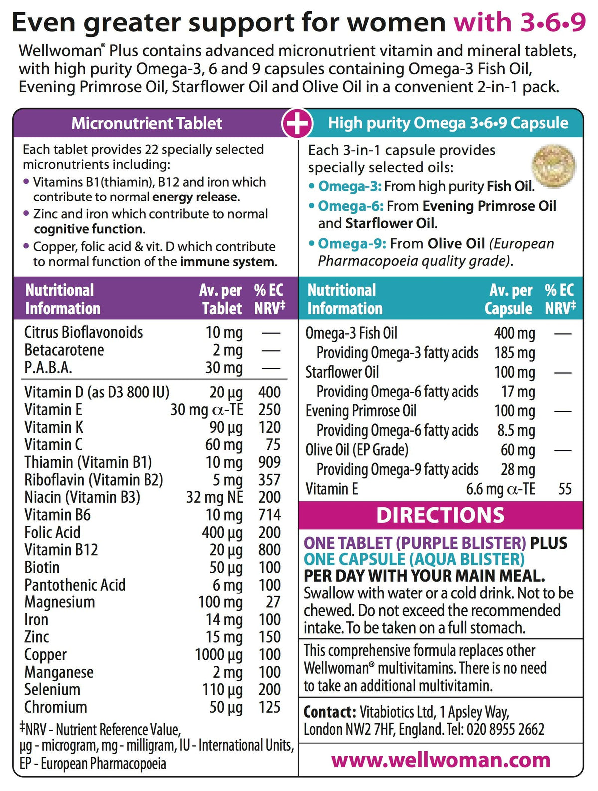 Wellwoman Compléments Alimentaires 56 Capsules avec capsules Omega 3, 6, 9