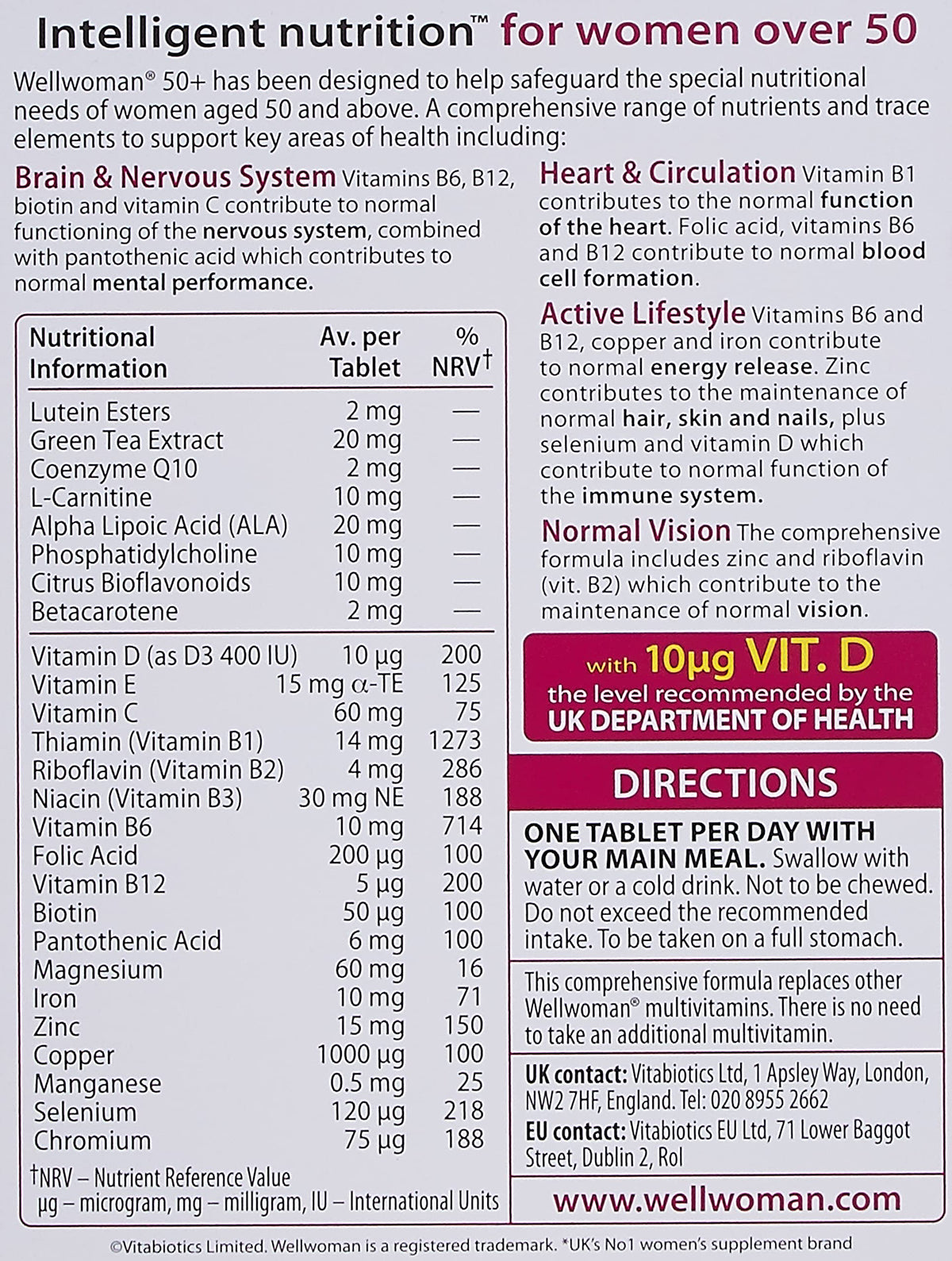 Wellwoman Vitabiotics 50+ 30 Tablettes emballage