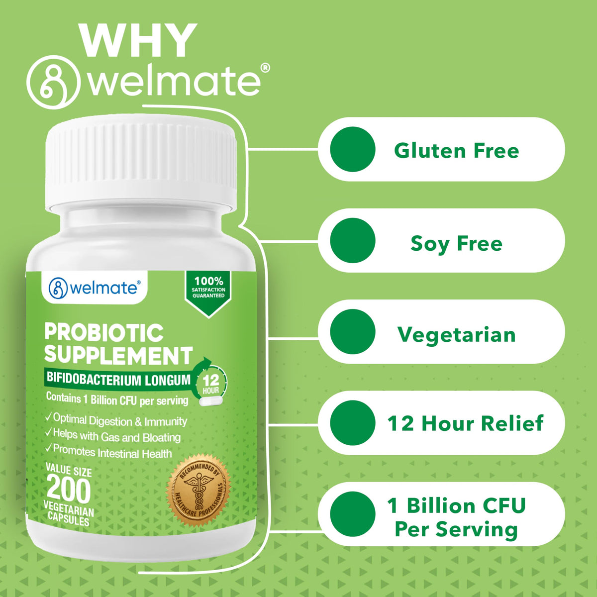 WELMATE Bifidobacterium Longum capsules dans une main