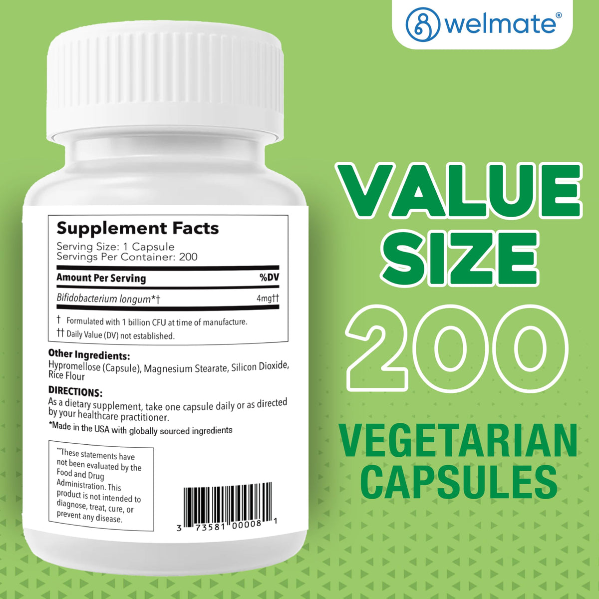 WELMATE Bifidobacterium Longum capsules sur un fond neutre
