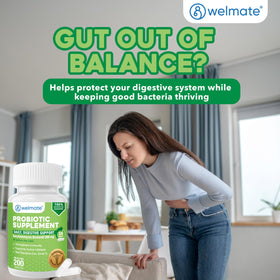 WELMATE Probiotiques Saccharomyces Boulardii capsules sur fond blanc
