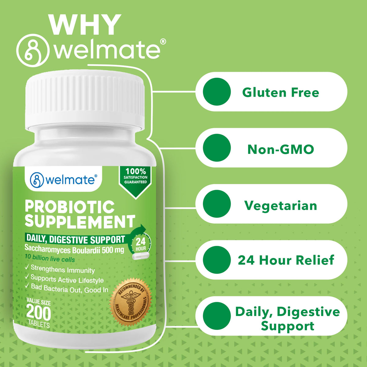 WELMATE Probiotiques Saccharomyces Boulardii flacon ouvert avec capsules