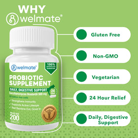 WELMATE Probiotiques Saccharomyces Boulardii flacon ouvert avec capsules