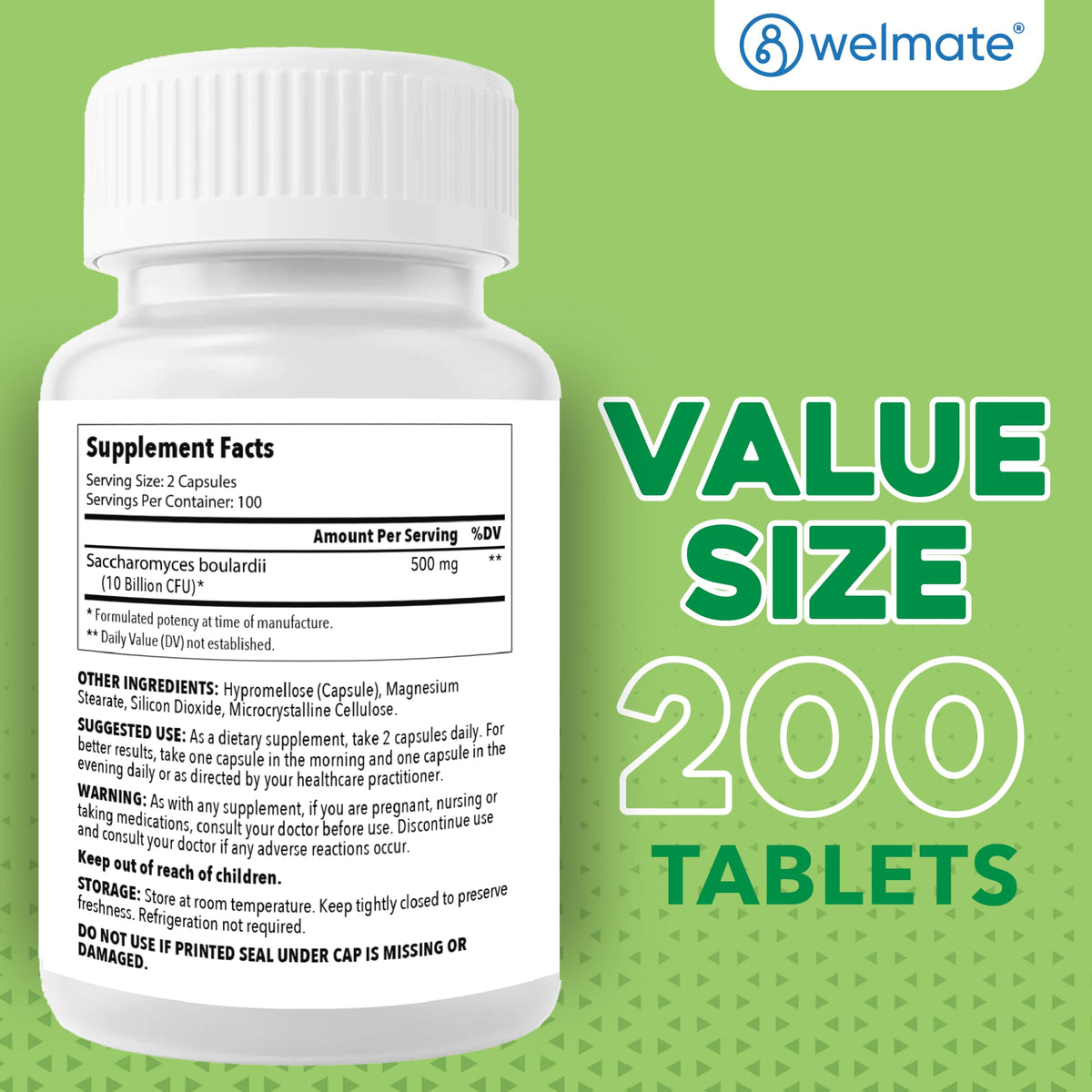 WELMATE Probiotiques Saccharomyces Boulardii informations nutritionnelles