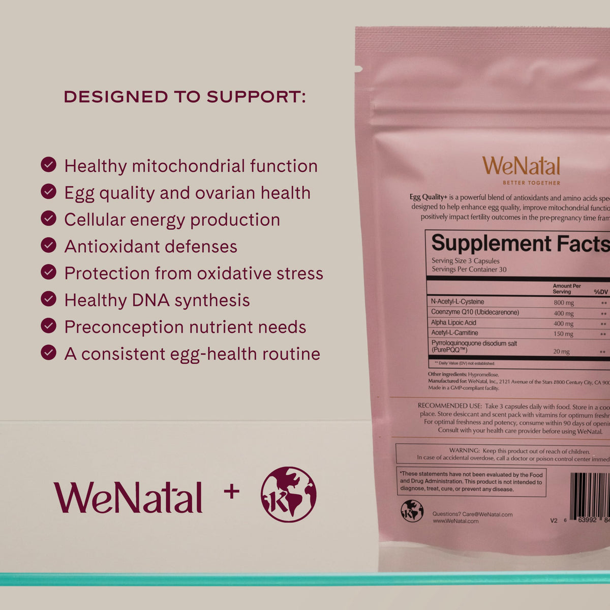 WeNatal Egg Quality+ capsules sur fond blanc