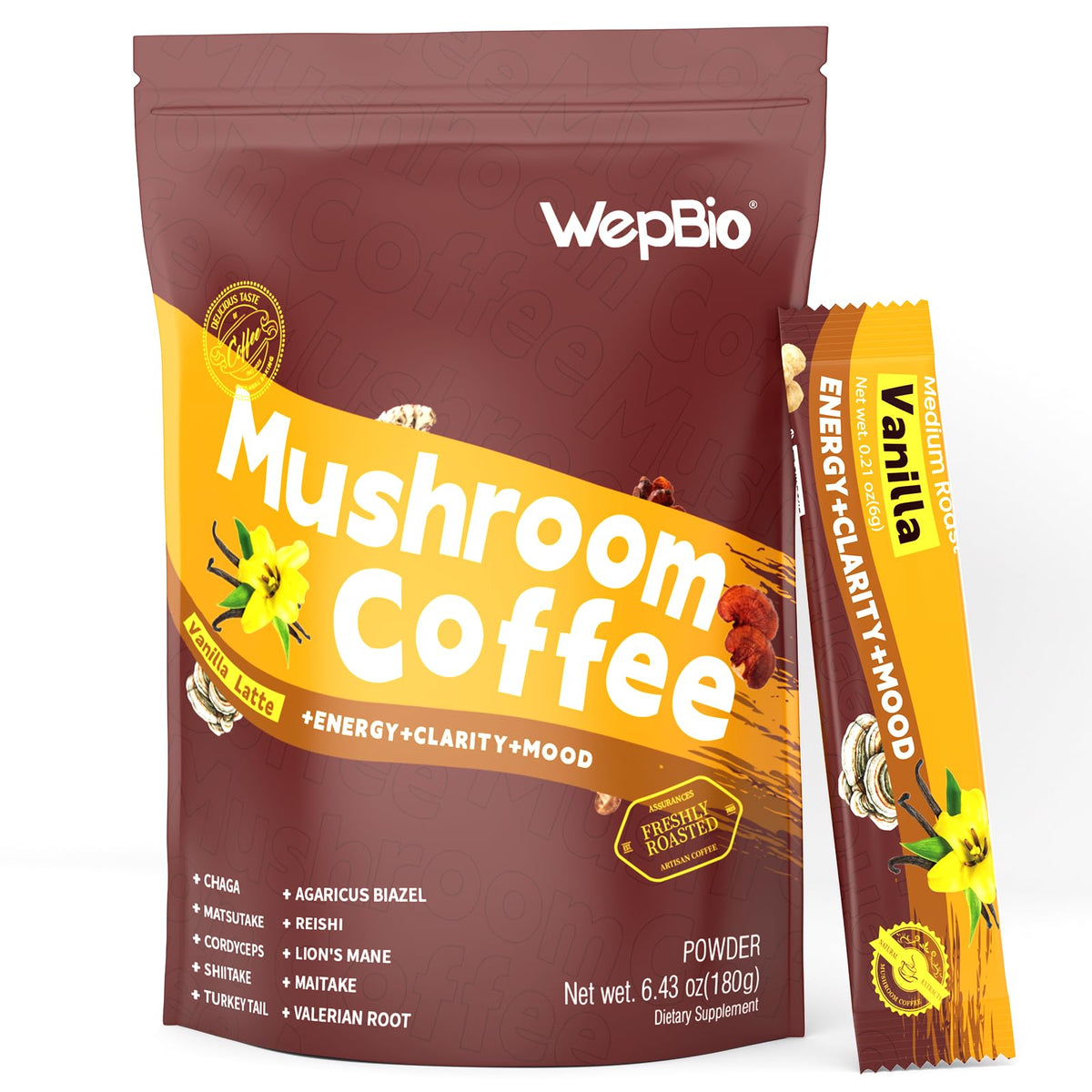 WepBio Café Latte Vanille Champignon paquet de 30 sachets