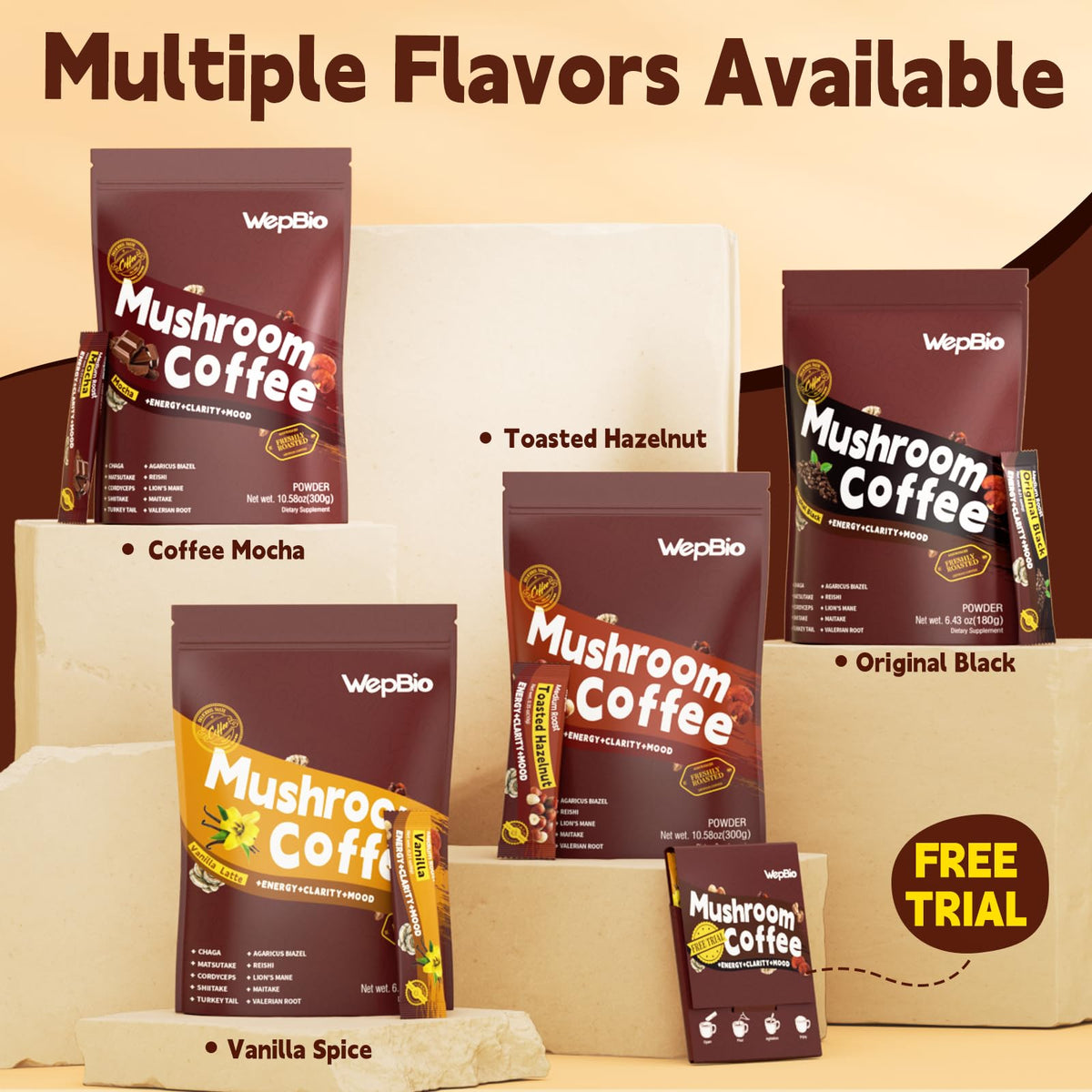 WepBio Café Latte Vanille Champignon sachets d'essai supplémentaires