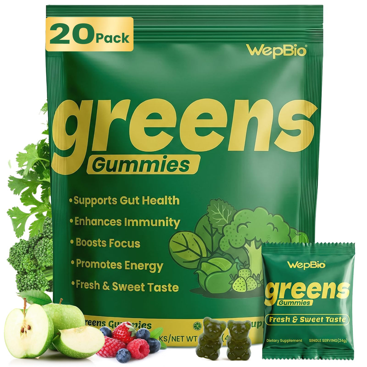 WepBio Gummies Verts Quotidiens 160 Gummies, emballage avant