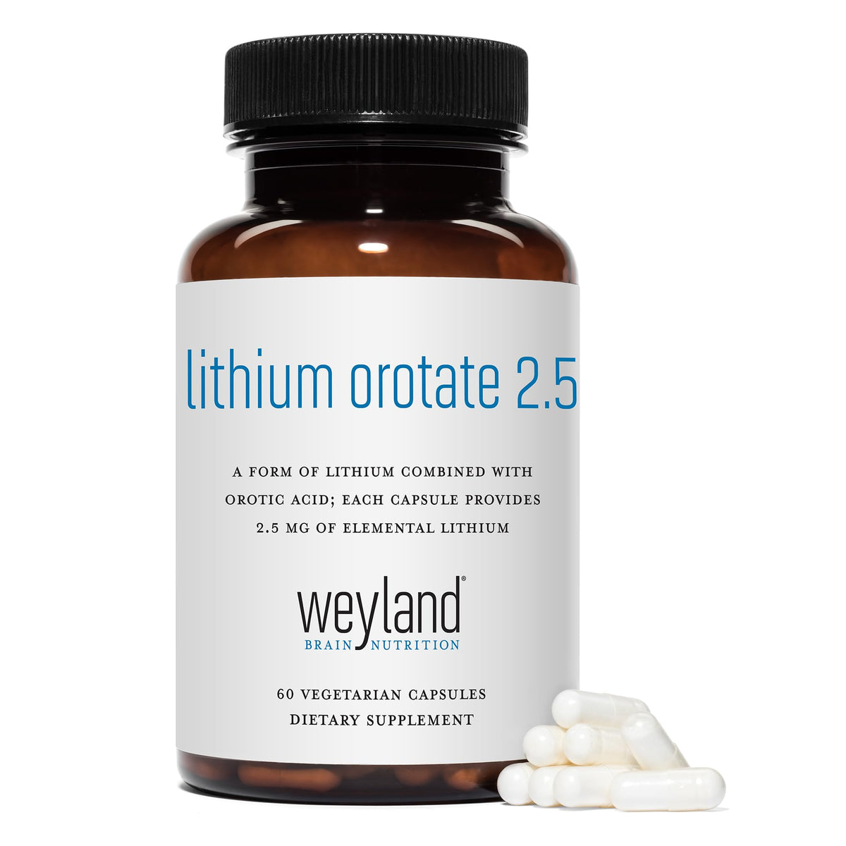 Weyland Lithium Orotate flacon ouvert avec capsules