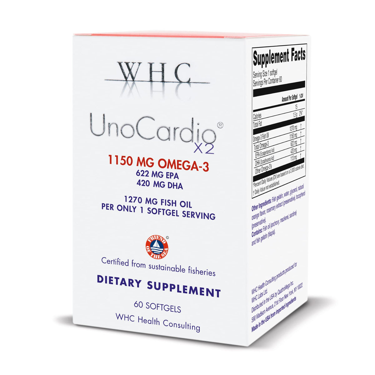 WHC UnoCardio X2 Huile de Poisson Omega-3 1150mg boîte avant